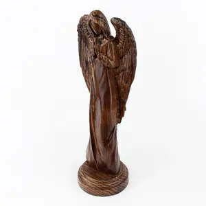 Sculpture d'ange en bois, figurine d'ange gardien, 12 pouces de haut, décoration religieuse artisanale, cadeau pour la maison, la famille, les fêtes - Product Image 3