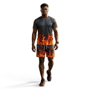 Ensemble de t-shirt à manches courtes en tissu uni et short en polyester pour homme, décontracté, été, séchage rapide, respirant, tenue de sport - Product Image 2