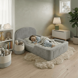 Lit bébé moderne pour enfants avec tissus en velours, structure entièrement en mousse, meubles de chambre à coucher - Product Image 2