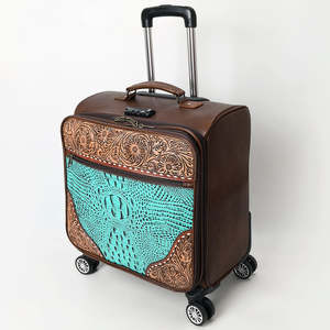 Western Genuine Leather Suitcase With Spinner <b>Wheels</b> TSA Lock Classic Style Durable Travel Luggage Unisex - Product Image 1