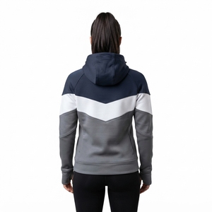 <b>Women's</b> Color Block Balaclava Zip Up Hoodie <b>Navy</b> White Gray <b>Fleece</b> Sweatshirt Streetwear - Product Image 2