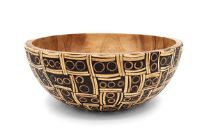 Tazón de Madera de Acacia Suar con Incrustaciones de Bambú y Cáscara de Coco, Ecológico, Hecho a Mano, No Tóxico, 30cm 25cm, Tazón para Servir de Grado Alimenticio, Bali - Product Image 2