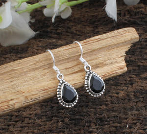 Boucles d'oreilles pendantes de luxe en onyx noir naturel et argent sterling 925 pour femmes, bijoux de mariage - Product Image 4