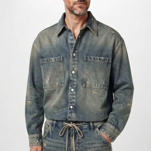 Vintage Wash <b>Denim</b> Two Piece Set <b>Custom</b> <b>Denim</b> <b>Jacket</b> Men Wash Fashion Jeans Manufacturer <b>Denim</b> Jeans Tracksuit Men's - Product Image 3