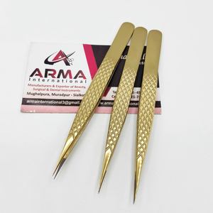 แหนบปลายตรงทำจากเหล็กกล้าไร้สนิมคุณภาพสูง ทนทาน ชุบทอง เหมาะสำหรับต่อขนตาอย่างมืออาชีพ - Product Image 3