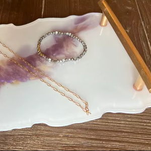 Purple and White Resin <b>Tray</b> with Gold Handles – Handmade Jewelry Display, <b>Vanity</b> <b>Tray</b>, Decorative Serving <b>Tray</b>, Glam Gift for He - Product Image 1