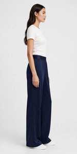 Women's Navy Wide Leg Tracksuit Pants Elastic Waist Lightweight Breathable Loose Fit Full Length Casual <b>Summer</b> <b>Trousers</b> - Product Image 2