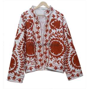 Chaqueta Bomber de Algodón Tejido Suzani con Cuello en V para Mujer, Bordada con Volantes, Estilo Vintage Floral, Ecológica, Transpirable, de Secado Rápido, para Invierno - Product Image 6