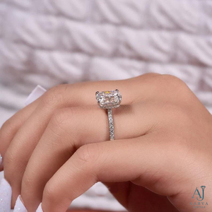 Anillo de Compromiso con Moissanita Corte Cojín, Halo, Anillo de Boda para Mujer, Joyería Personalizada - Product Image 5