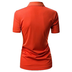 Womens <b>Orange</b> <b>Polo</b> Shirt Short Sleeve Color Blocked Quick Dry Casual Knitted 100% Polyester Regular Fit OEM Wholesale - Product Image 3