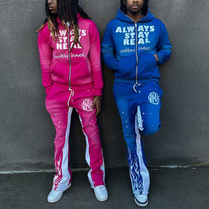Ensemble de survêtement évasé personnalisé pour l'hiver avec logo imprimé en relief, sweat à capuche et pantalon de survêtement personnalisés, OEM - Product Image 4