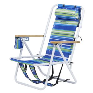 Juego de 2 Sillas de Playa Plegables Resistentes para Adultos, 4 Posiciones, Portátiles, Tipo Mochila, con Reposacabezas y Portavasos de Madera - Product Image 5