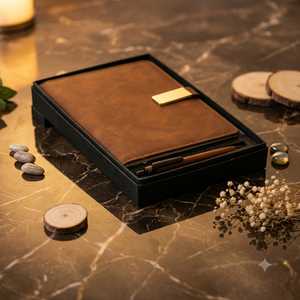 Ensemble cadeau de carnet de notes Aurelux vintage en velours PU marron de qualité supérieure avec boucle en métal doré, stylo et boîte, fournitures de bureau professionnelles - Product Image 5