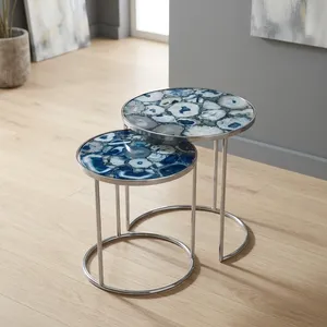 Modern Round Nesting Side <b>Tables</b> with Faux <b>Marble</b> Top and Metal Frame Living Room Furniture Decorative Accent <b>Table</b> - Product Image 3