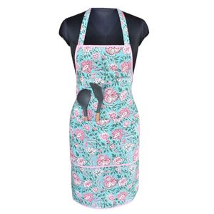 Best Selling Products Women's Floral Print Bib <b>Apron</b> with Pocket Teal Pink Cotton Kitchen <b>Cooking</b> Wear - Product Image 5