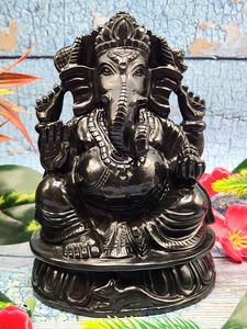 Sculpture du Dieu Ganesh en pierre d'agate noire - Embrassez la force et la protection - Décoration d'intérieur 6 pouces 1,89 kg - Product Image 1