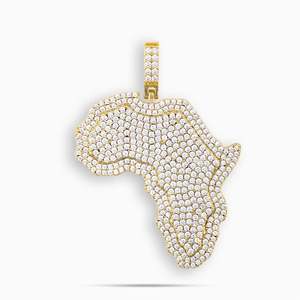 Collier Pendentif Carte d'Afrique Plaqué Or 18K Moissanite Style Hip Hop Iced Out Chaîne Maille Cubaine Bijoux Unisexe - Product Image 2