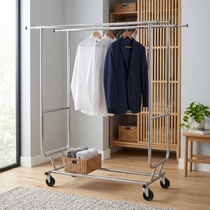 metal Clothing Rack Double Pole Portable Wardrobe Organizer Minimalist Design Durable Metal Storage Holder for Shirts - Product Image 2