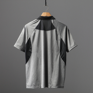 Polo à manches courtes pour homme, gris et noir, à blocs de couleur, séchage rapide, tricoté, décontracté, coupe classique, col rabattu - Product Image 2