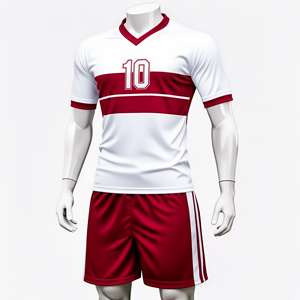 Conjunto de Uniforme de Rugby para Hombre, Cuello en V, Rojo y Blanco, Manga Corta, Absorbe la Humedad, Sublimado, Número 10, Corte Regular para Adultos - Product Image 1