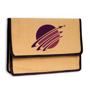 Pochette de documents en jute naturelle écologique avec logo personnalisé, dossier de conférence, pochette zippée, soufflet large, étui de bureau durable - Product Image 1