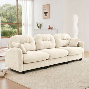Elegante Divano Modulare a Tre Posti in Morbido Tessuto Chenille, Design Trapuntato e Plissettato, Braccioli Ergonomici, per Soggiorno - Product Image 2