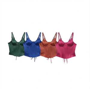 Haut court en satin décontracté pour femme, style corset, sans manches, sexy, bustier, camisole à bretelles réglables, dos en dentelle, pour soirée, club, mode estivale - Product Image 1