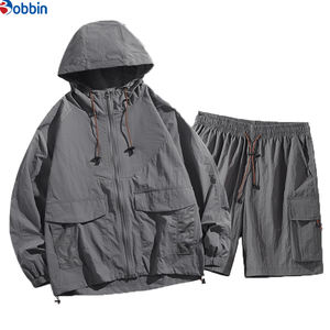 Comfortable Custom Logo Zip up Jacket Nylon Set Best Quality Windbreaker Hooded Set for Unisex Sun-Protected + Size Tracksuits - Product Image 3