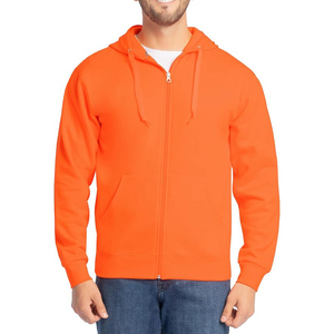 Men's Orange Hooded <b>Zip</b>-Up Sweatshirt Regular Fit Cotton Fleece Casual Autumn <b>Hoodie</b> with Front <b>Pocket</b> - Product Image 1