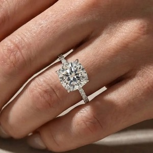 Elegant Design 925 Moissanite <b>Cushion</b> Cut Hidden Halo Engagement <b>Ring</b> in Sterling Silver White Gold Plated <b>Ring</b> for Women's. - Product Image 1