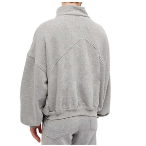 Sudadera Oversize de Hombre con Cremallera de un Cuarto, Gris Sólido, Cuello Alto, Manga Larga, Ajuste Casual Corto, de Felpa Francesa - Product Image 2
