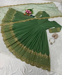 Robe de soirée en géorgette brodée avec sequins et dupatta 84861 Vert - Product Image 2