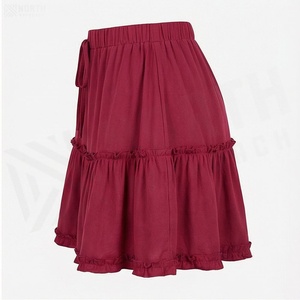 Jupe courte à volants pour femmes, taille élastique, couleur unie, style A, jupe en mousseline décontractée - Product Image 3