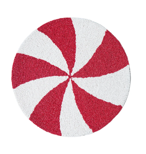 Sets de table ronds brodés de perles, rouge et blanc, motif menthe poivrée, pour Noël - Product Image 1