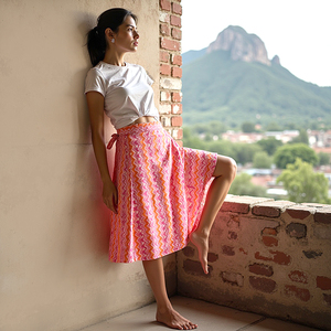 ทำโดยช่างฝีมืองานฝีมือแบบดั้งเดิมผู้หญิงสีชมพูพีชซิกแซกเชฟรอนพิมพ์เรขาคณิตสะดุดตา - Product Image 4