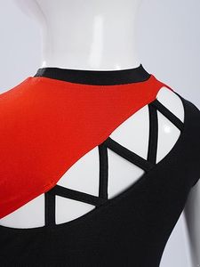 Ensemble deux pièces de cheerleading pour filles, noir et rose, avec strass, haut court et jupe plissée, tenue de danse et uniforme d'entraînement en Spandex et Nylon - Product Image 2