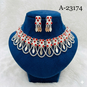 Ensemble de bijoux en or plaqué pour femmes avec collier, boucles d'oreilles et bracelet en rubis, style classique pour mariage, A-23171 - Product Image 3