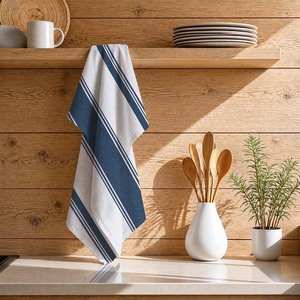 Serviette de cuisine personnalisée, écologique, en coton teint à la main, design rayé, de qualité supérieure. - Product Image 1