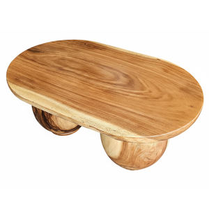 Table basse ovale en bois de Suar naturel de qualité supérieure, style Mid-Century, avec double pied sphérique, pour salon ou cocktail, vente en gros - Product Image 2