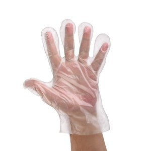 ถุงมือพลาสติกแบบใช้แล้วทิ้งราคาประหยัด ถุงมือพลาสติก Pe โพลีใสอาหาร CPE ยืดถุงมือโพลีไฮบริด