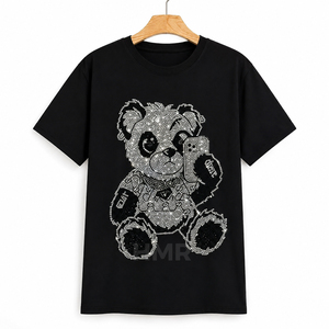 Camiseta HMR Brotherhood Premium para Hombre, Negra, con Gráfico de Osito de Peluche, Estilo Hip Hop, Informal, Transpirable, de Algodón, para Verano - Product Image 1