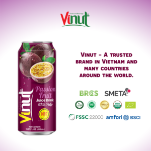 Fruta de la Pasión 490 ml 16,57 floz Bebida de jugo con pulpa VINUT 24 latas por caja OEM Etiqueta privada Fábrica de Vietnam - Product Image 5