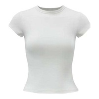T-shirt à col rond et manches courtes pour femme, coupe classique, couleur unie, décontracté, en jersey de coton et fibre de bambou, teint uni, anti-boulochage