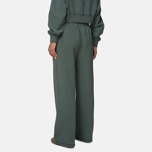 Pantalones de moda de pierna ancha de forro polar para mujer, de cintura media, largos, de ajuste regular, estilo casual de invierno, con cintura elástica y tejido ojo de halcón. - Product Image 2