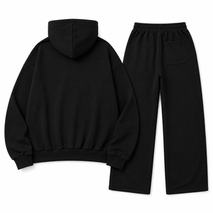 Conjunto Deportivo de Dos Piezas para Mujer, Sudadera Holgada con Capucha y Pantalones Anchos, Estilo Casual y Urbano, Color Negro - Product Image 4