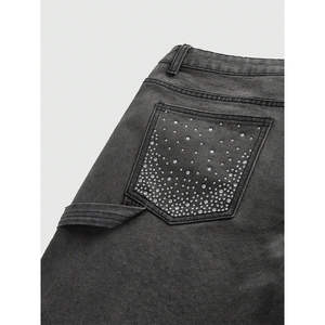 Pantalones Cortos de Mezclilla Negros para Hombre con Pedrería, Degradado Brillante, Desgastados, Estilo Urbano, Venta al por Mayor - Product Image 5