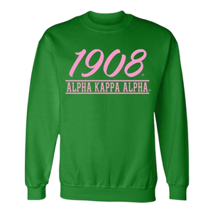 Sudadera con cuello redondo AKA 1908Script Year, de forro polar premium, con letras griegas, personalizada para hermandades, color verde Kelly - Product Image 1