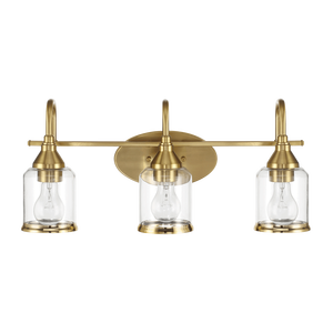 Lampada da Bagno Contemporanea Twilight a Tre Luci in Oro Spazzolato 22'L x 10'H x 7.48'P con Vetro Trasparente - Product Image 1