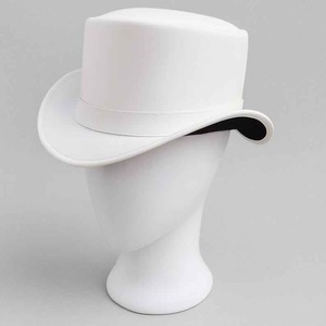 High Quality Custom Handmade White Full-Grain Leather <b>Steampunk</b> Top <b>Hat</b> Curved Brim Gothic Victorian <b>Hat</b> - Product Image 1