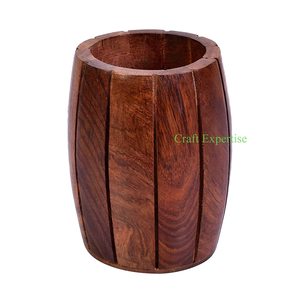 Porte-ustensiles en bois artisanal traditionnel en forme de baril pour comptoir de cuisine – Rangement pour cuillères et spatules – En stock - Product Image 5